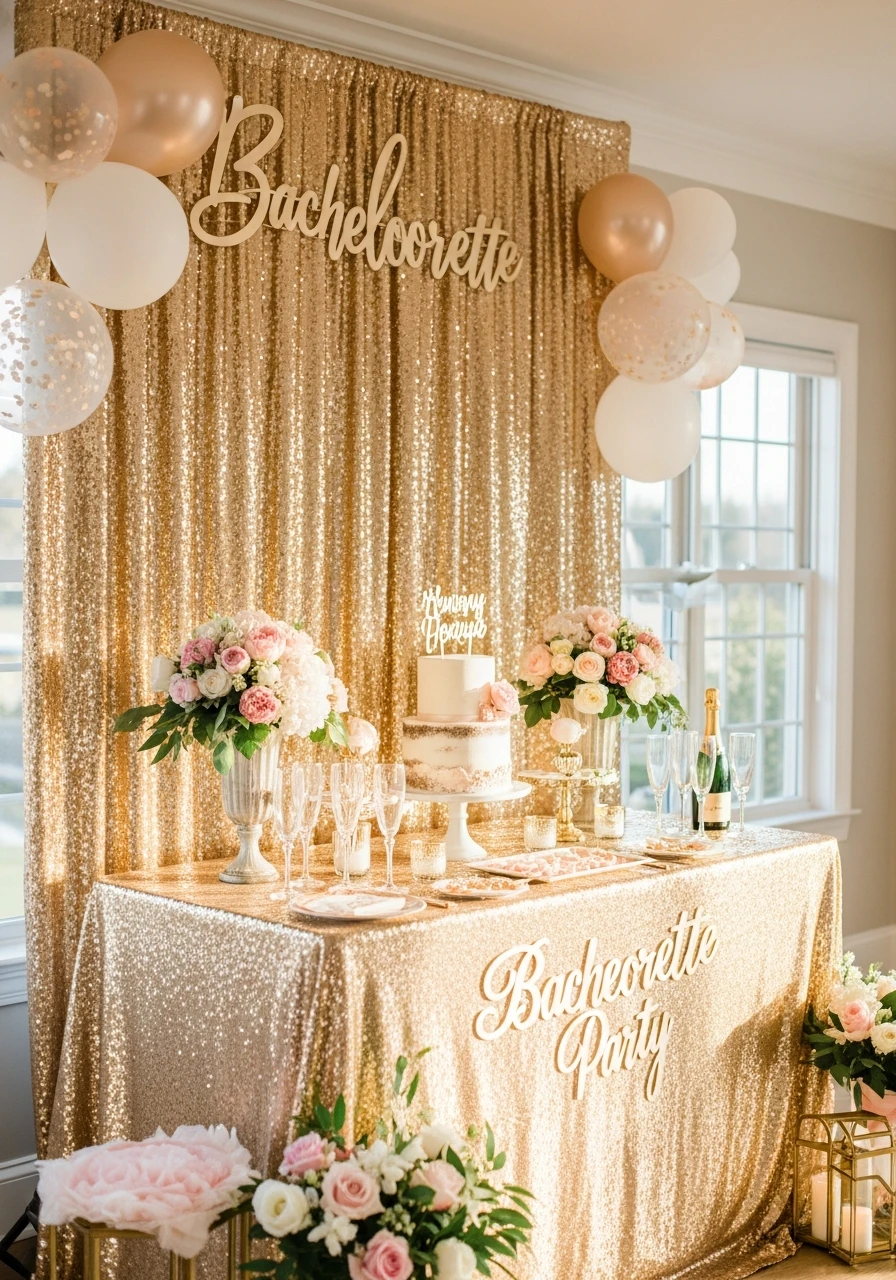 Gold Sequin Backdrop - Bachelorette Party Decorations: 45 Fun Ideas