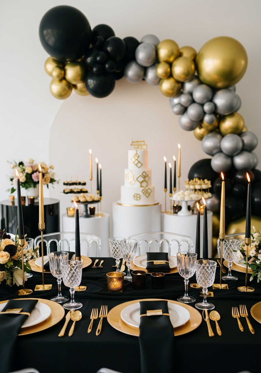 Classy Black and Gold Setup - 50 Best Birthday Set Up Ideas for Him