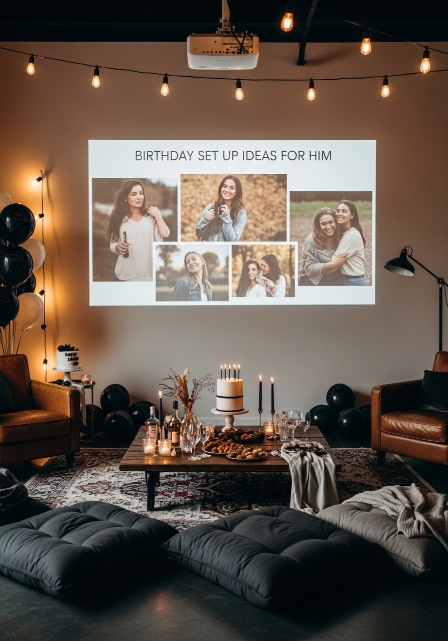 Projector Slideshow Wall - 50 Best Birthday Set Up Ideas for Him
