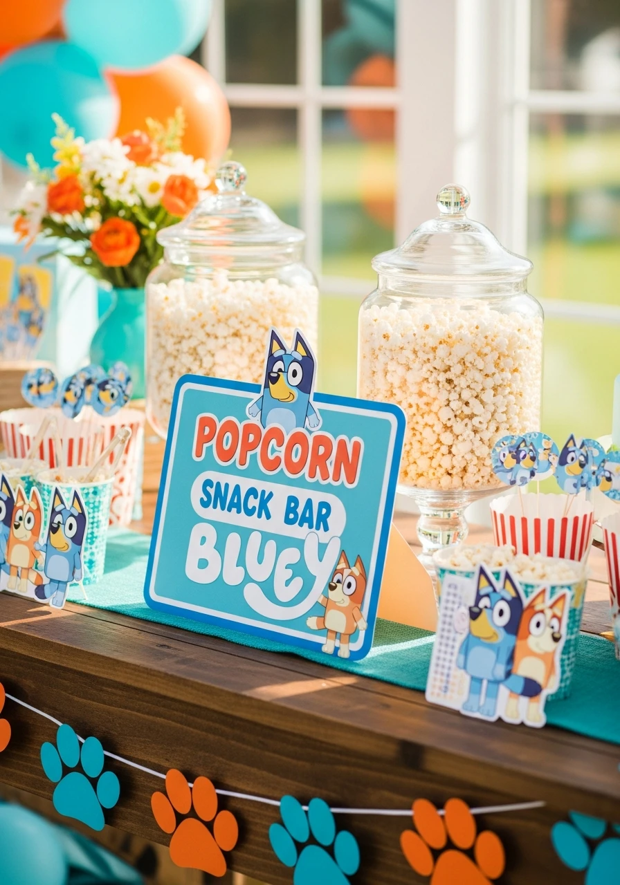 Popcorn Snack Station - 50 Best Bluey Birthday Party Ideas for a Fun Celebration