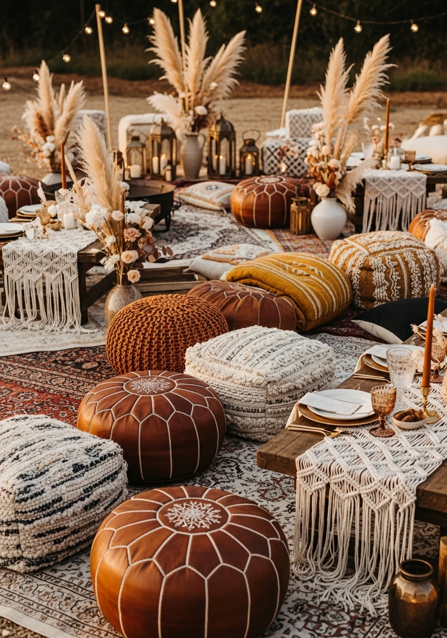 Moroccan Pouf Seating - 40 Must-Have Boho Party Decorations for Every Host