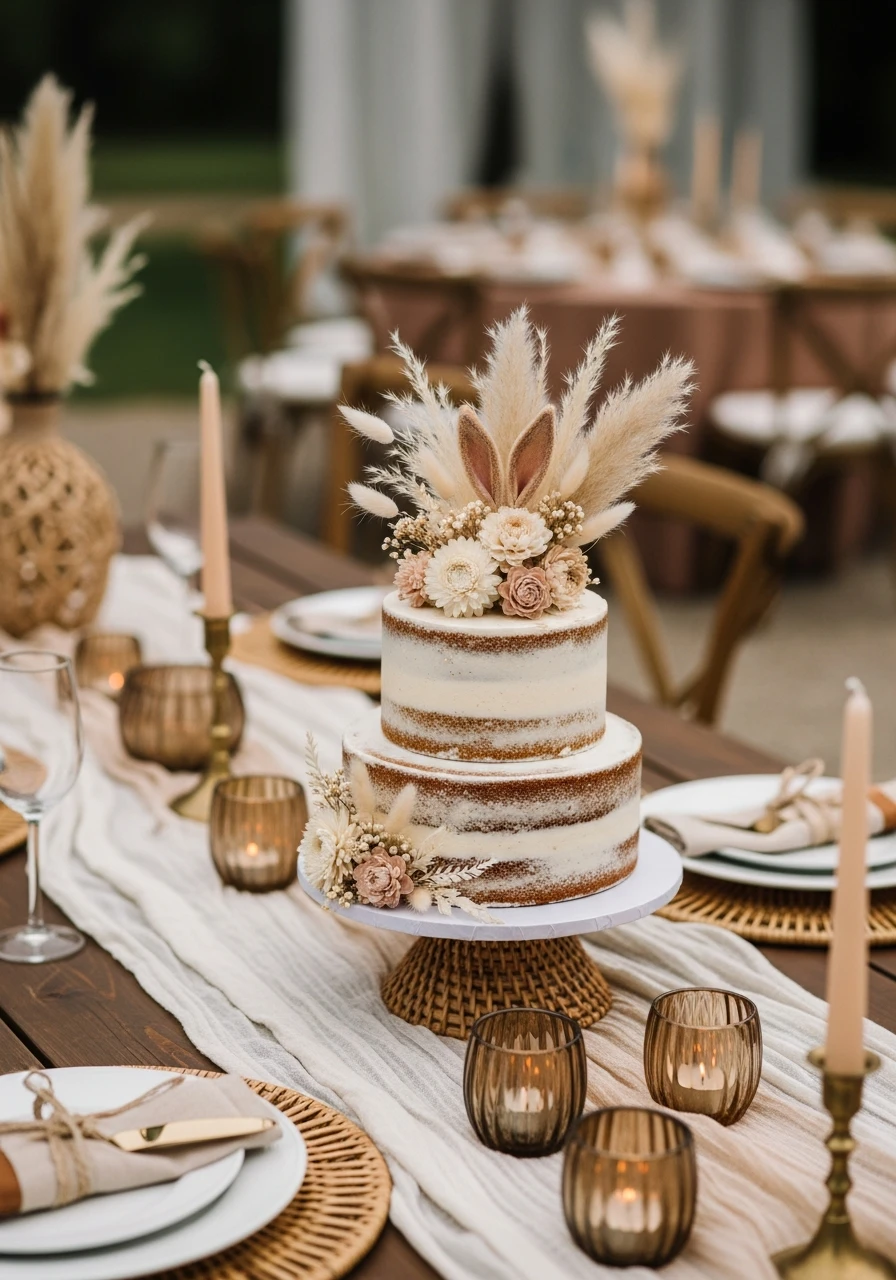 Dried Flower Cake Topper - 40 Must-Have Boho Party Decorations for Every Host