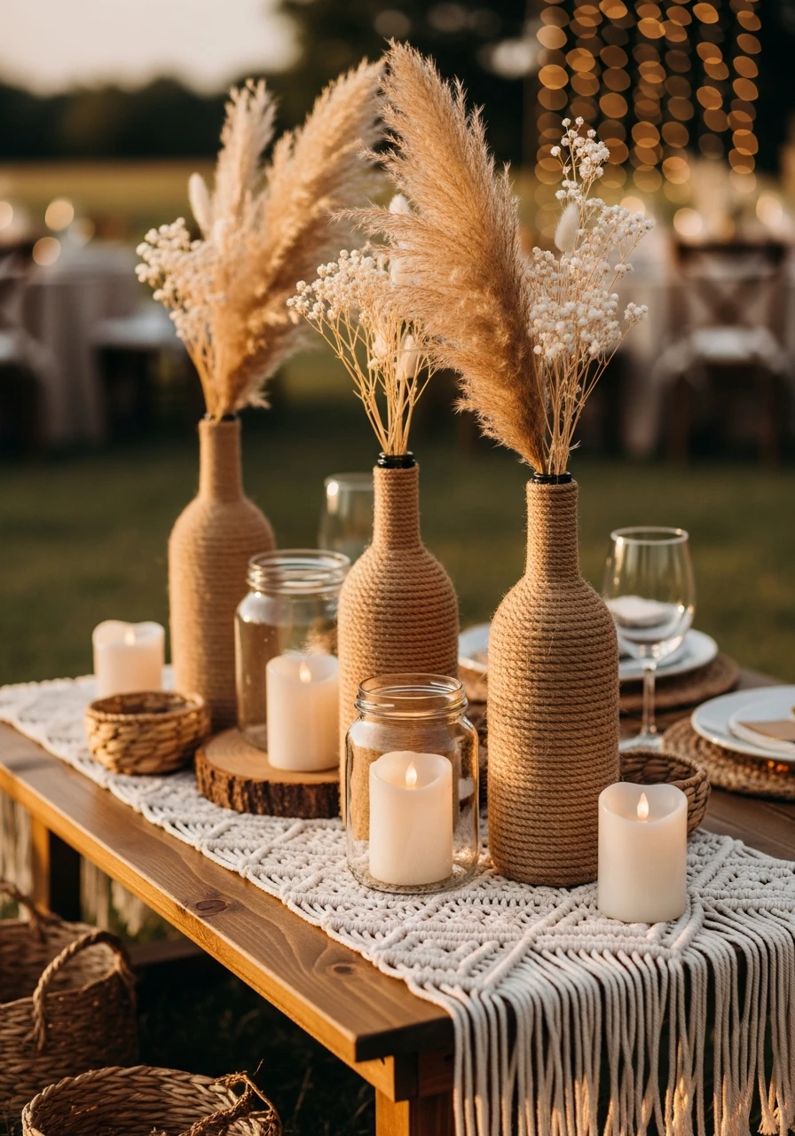 Jute Wrapped Bottles - 40 Must-Have Boho Party Decorations for Every Host