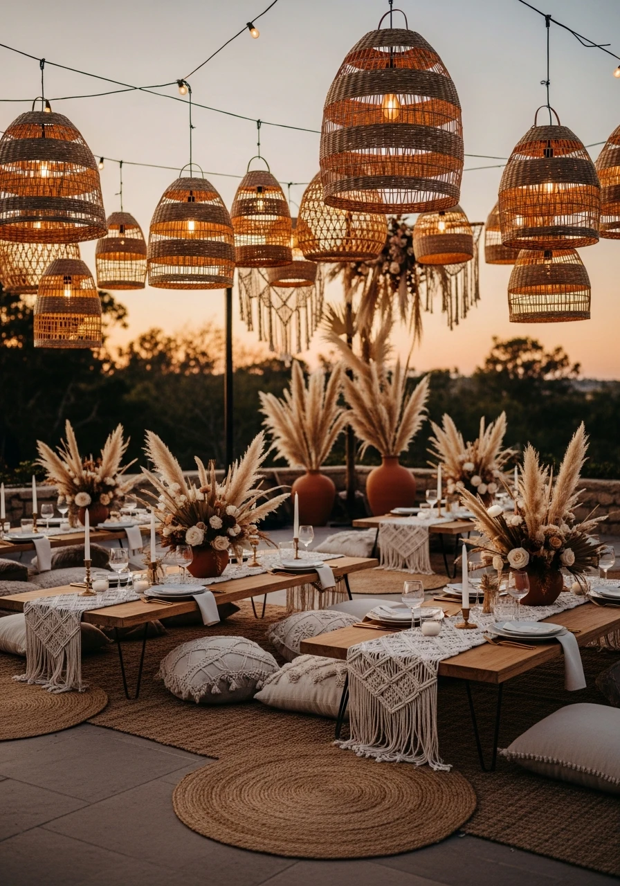 Rattan Lantern Lights - 40 Must-Have Boho Party Decorations for Every Host