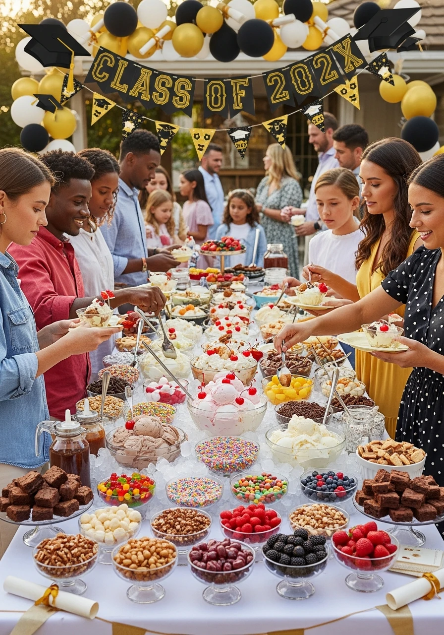 Ice Cream Sundae Bar - College Graduation Party Ideas