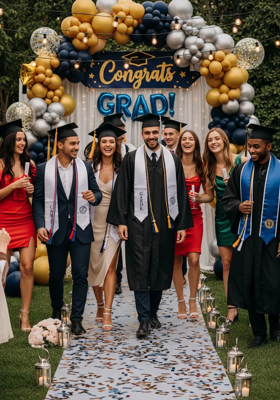 Cap and Gown Fashion Walk - College Graduation Party Ideas