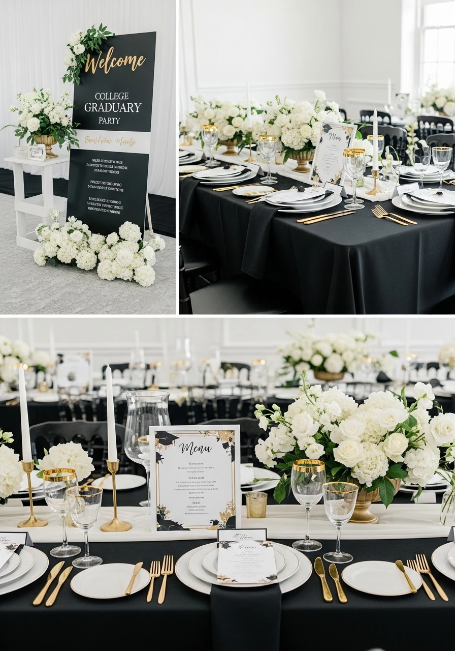 Chic Black White Gold - College Graduation Party Ideas