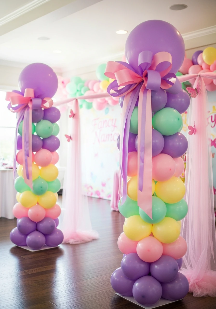 Add Pastel Balloon Columns - Fancy Nancy birthday party ideas: 50 Ways to Go Ooh-La-La!