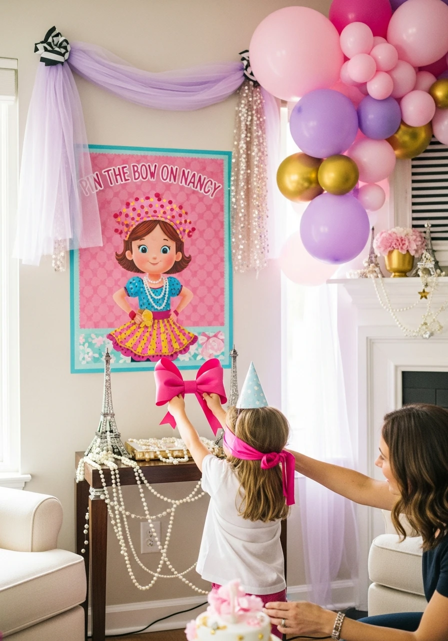 Pin the Bow on Nancy - Fancy Nancy birthday party ideas: 50 Ways to Go Ooh-La-La!