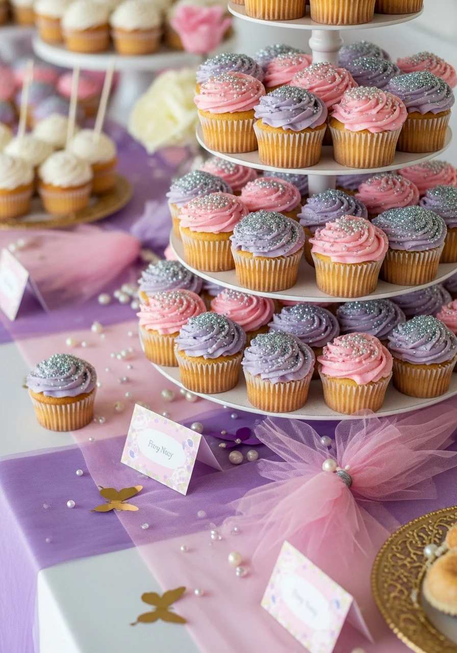 Cupcakes with Shimmer - Fancy Nancy birthday party ideas: 50 Ways to Go Ooh-La-La!