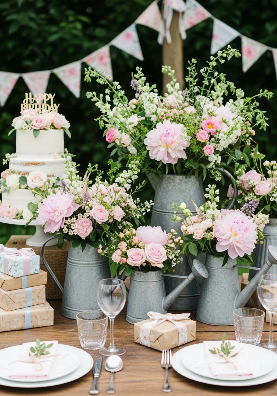 Watering Can Display Vases - The Ultimate Floral Birthday Party Planning Guide