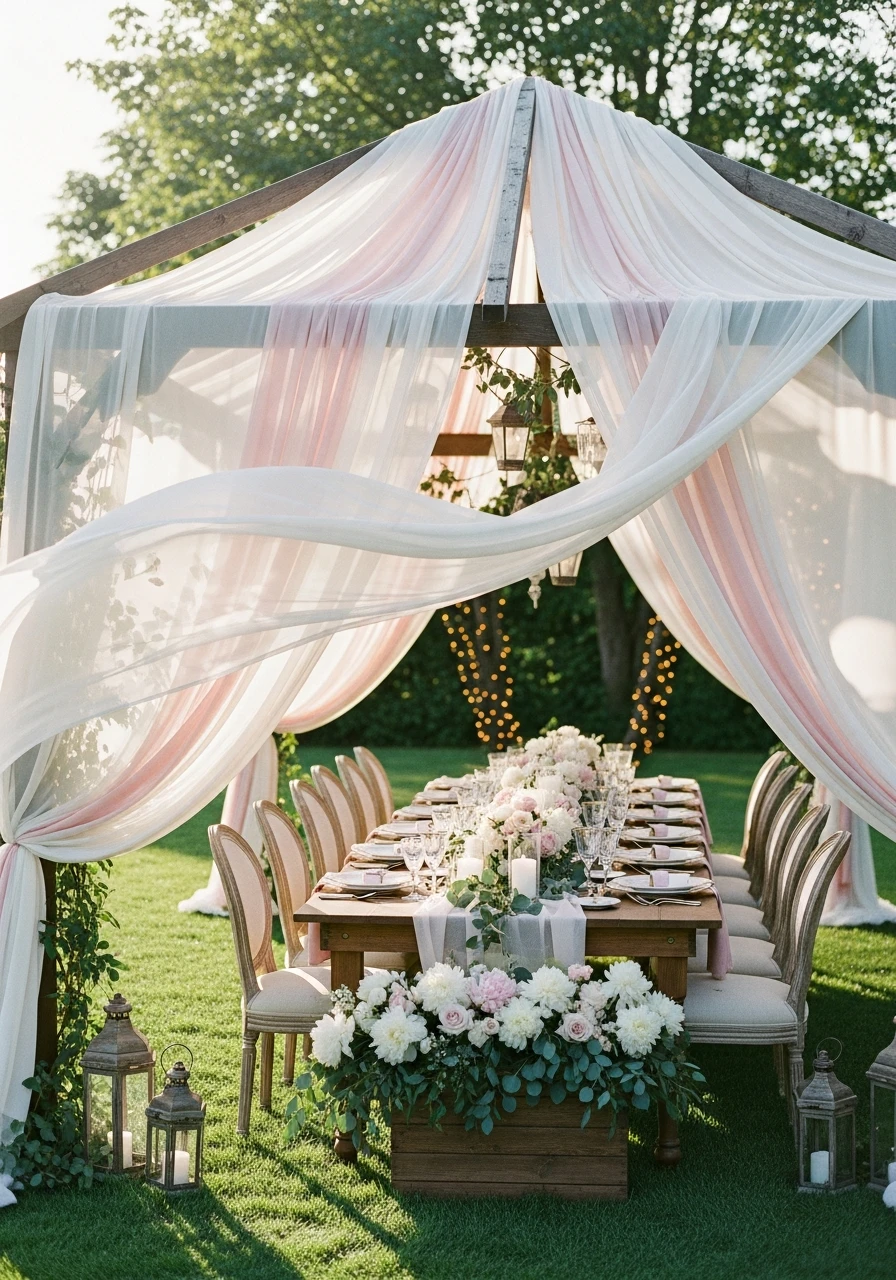 Sheer Fabric Draping - 35 Brilliant Garden Party Decorations You Need