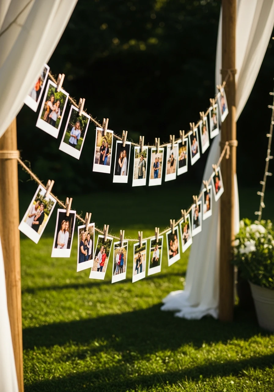 Photo Clothesline Display - 35 Brilliant Garden Party Decorations You Need