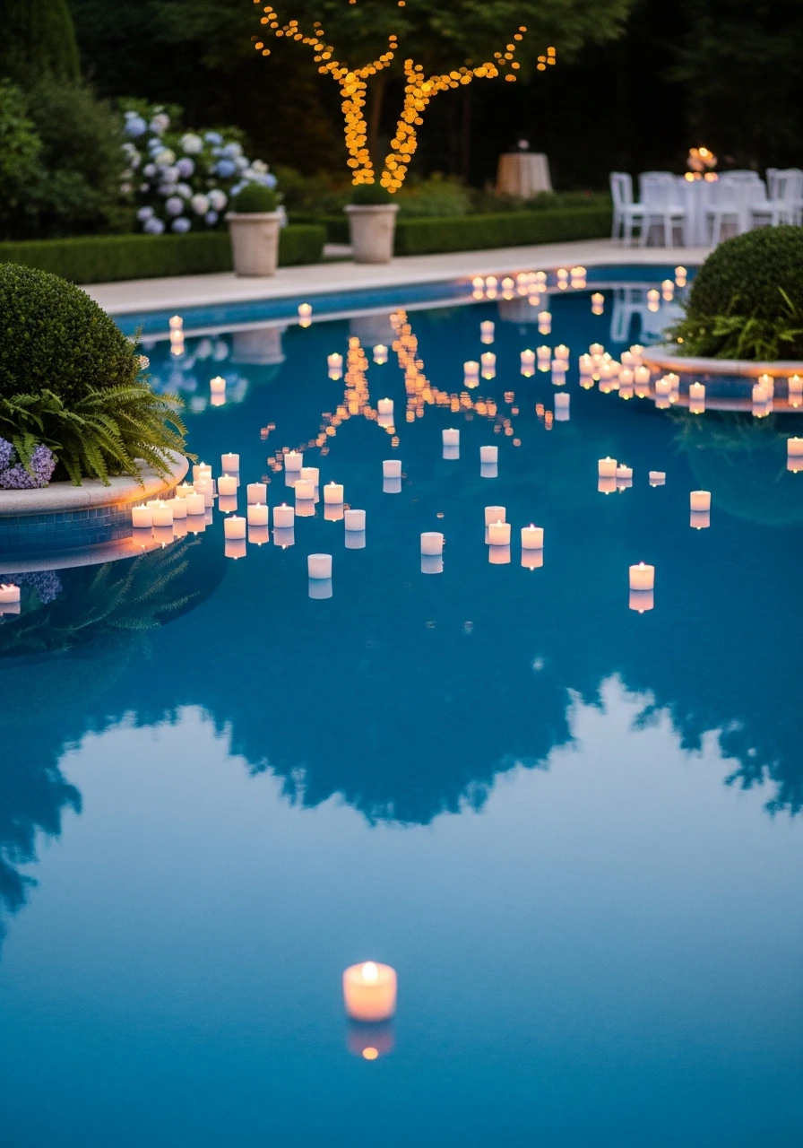 A Little Light Magic: Floating Candles in the Pool - 35 Brilliant Garden Party Decorations You Need