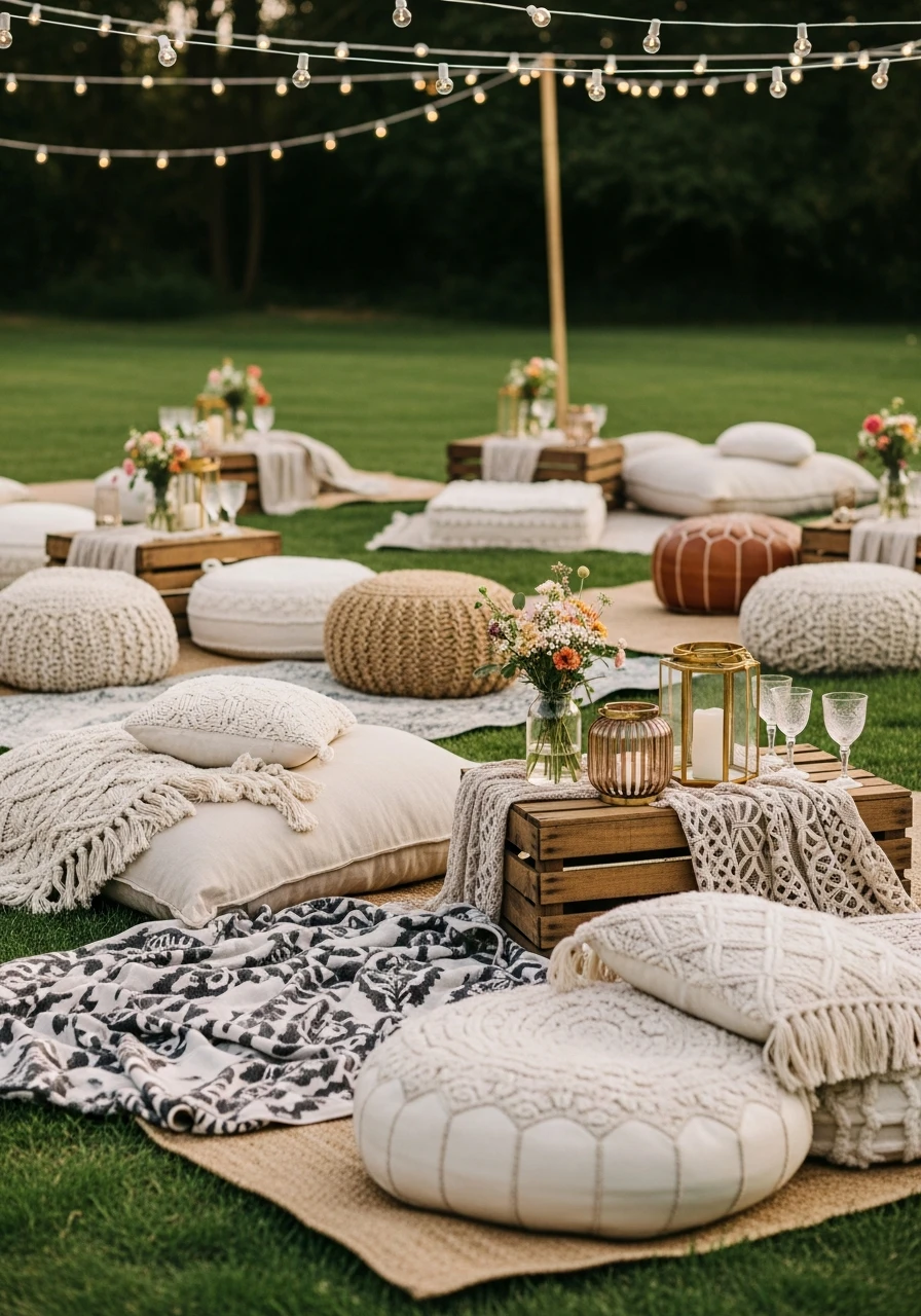 Pillows on Ground Seating - 35 Brilliant Garden Party Decorations You Need