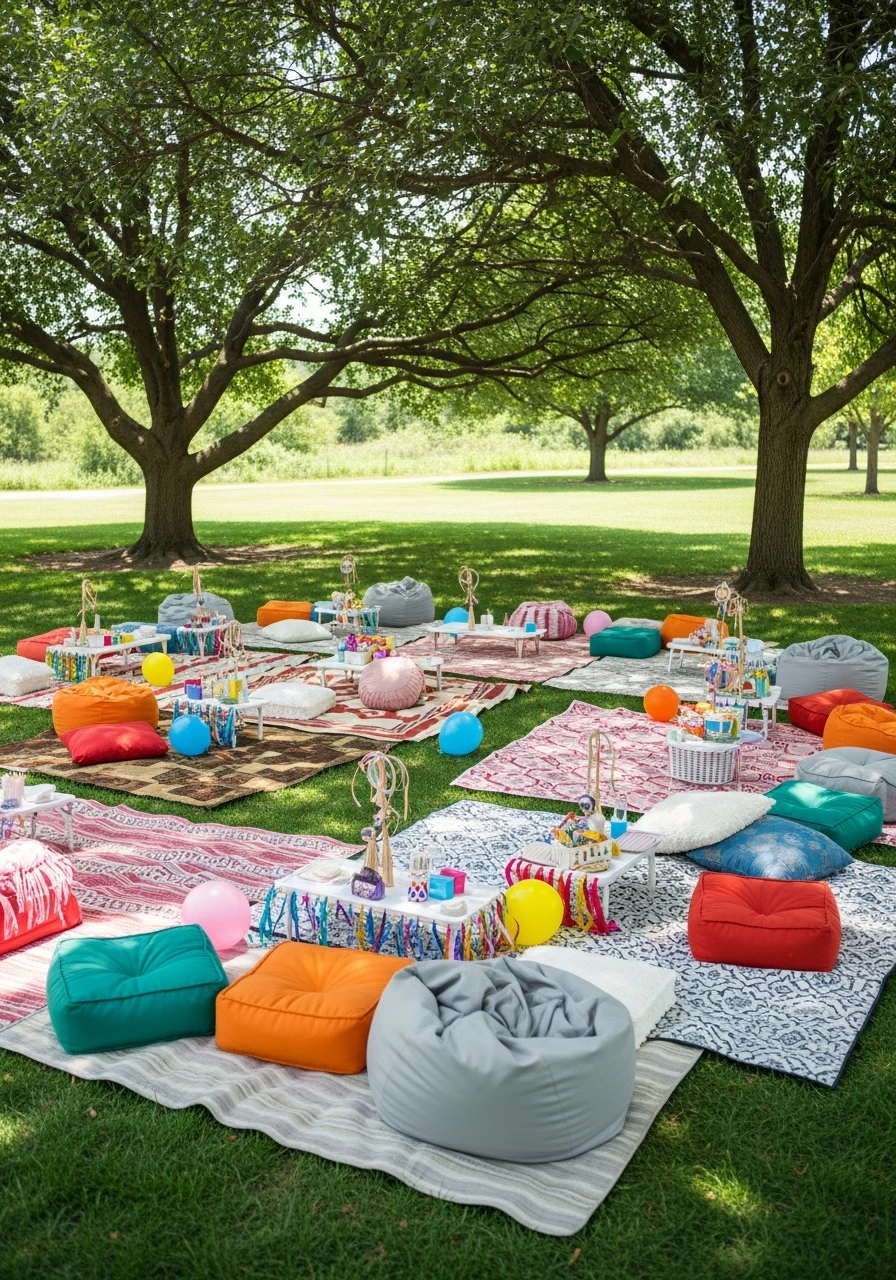 Picnic Blanket Party Zone Under Shade Trees
