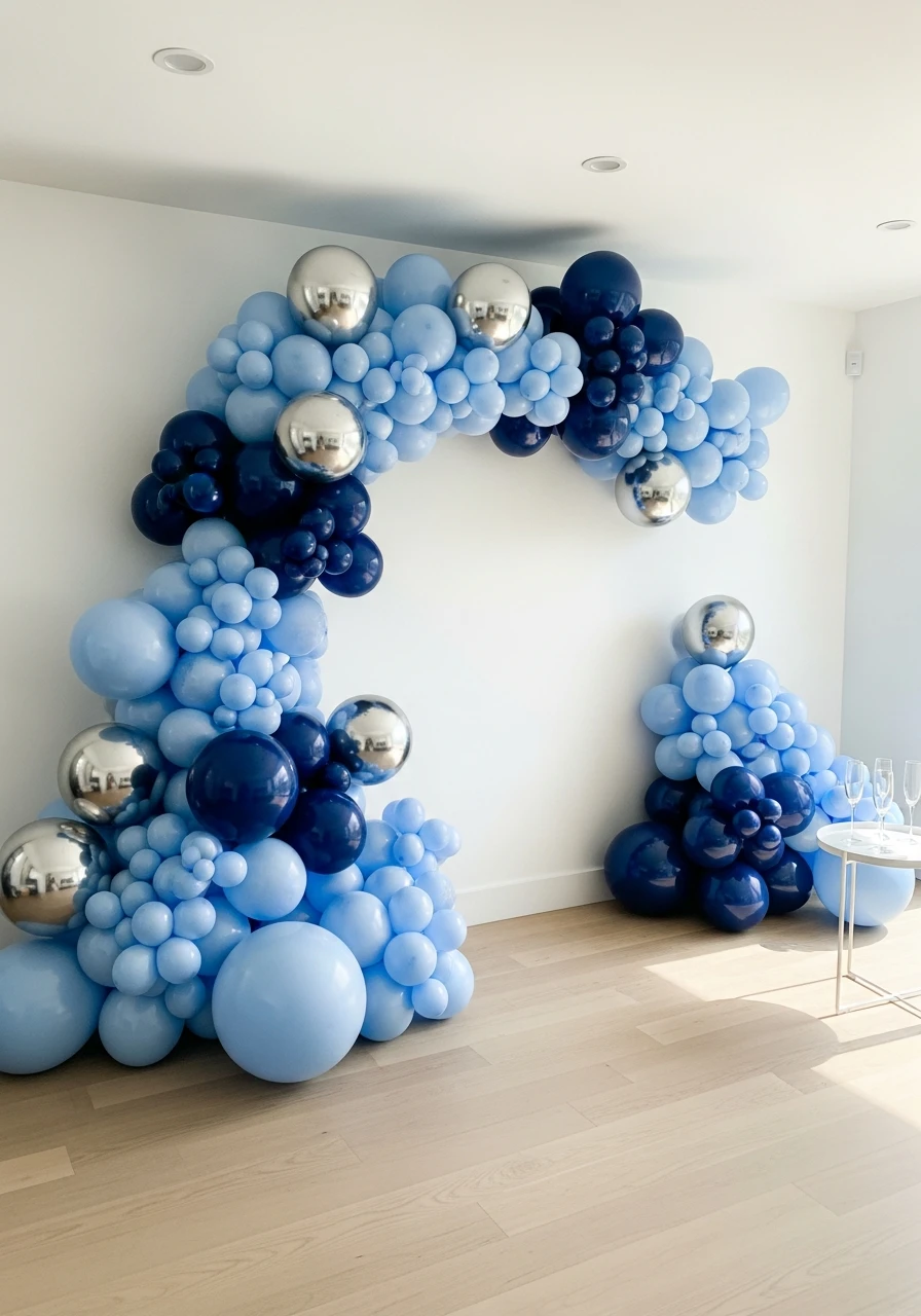 Blue Balloon Arch Photo Wall