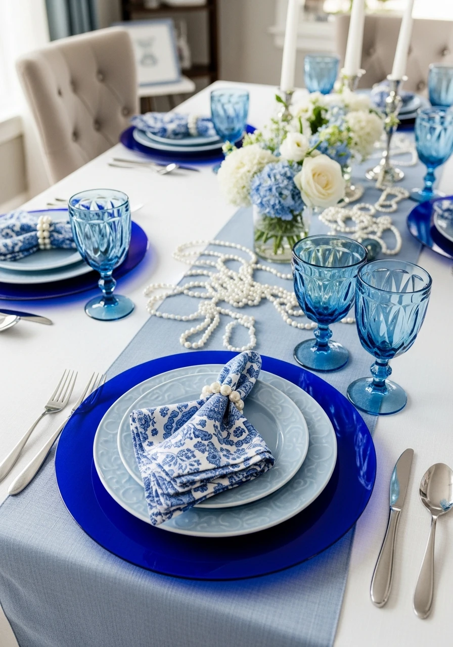 Pearl and Blue Tablescape