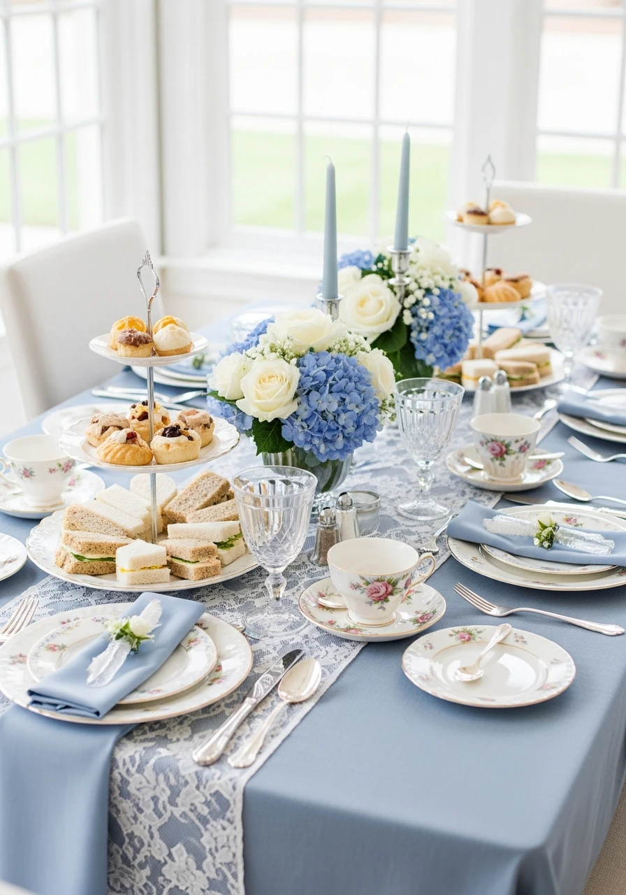 Dusty Blue Tea Party Setup