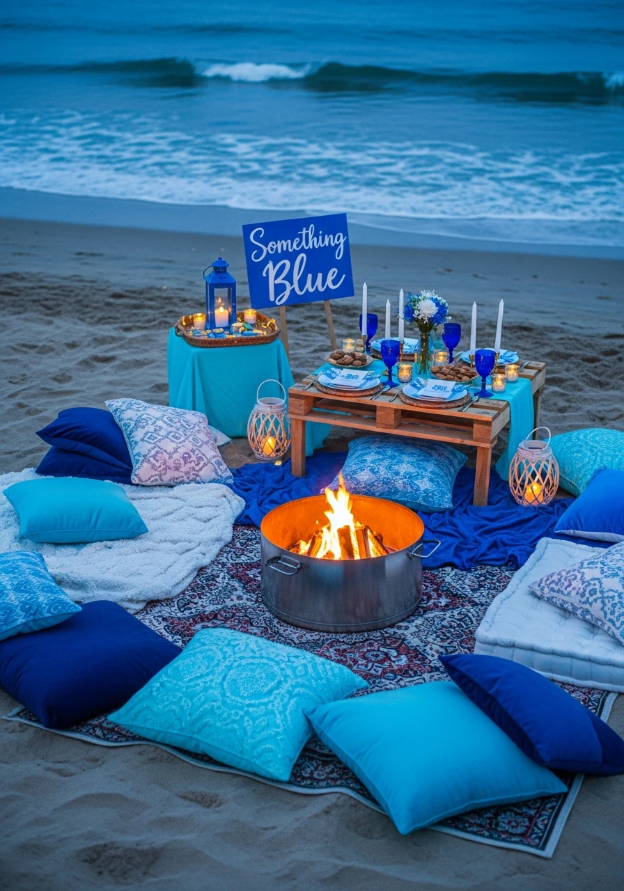 Beach Bonfire Blue Night