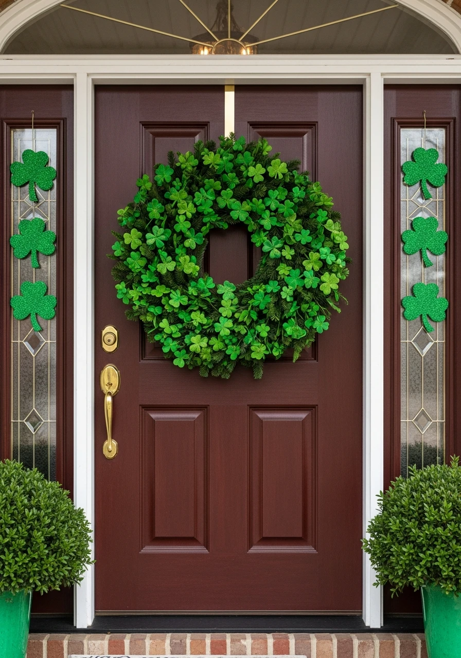 Shamrock Front Door Wreath - 50 St. Patrick’s Day Party Decor Ideas for the Best Bash