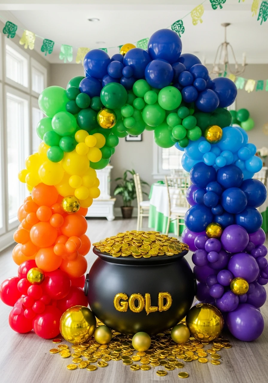 Pot of Gold Rainbow Balloons - 50 St. Patrick’s Day Party Decor Ideas for the Best Bash