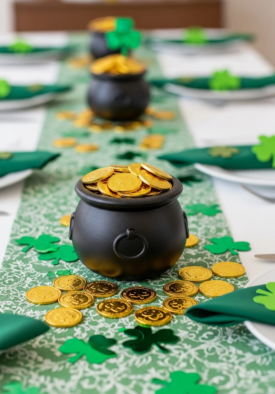 Gold Coin Pot Centerpiece - 50 St. Patrick’s Day Party Decor Ideas for the Best Bash