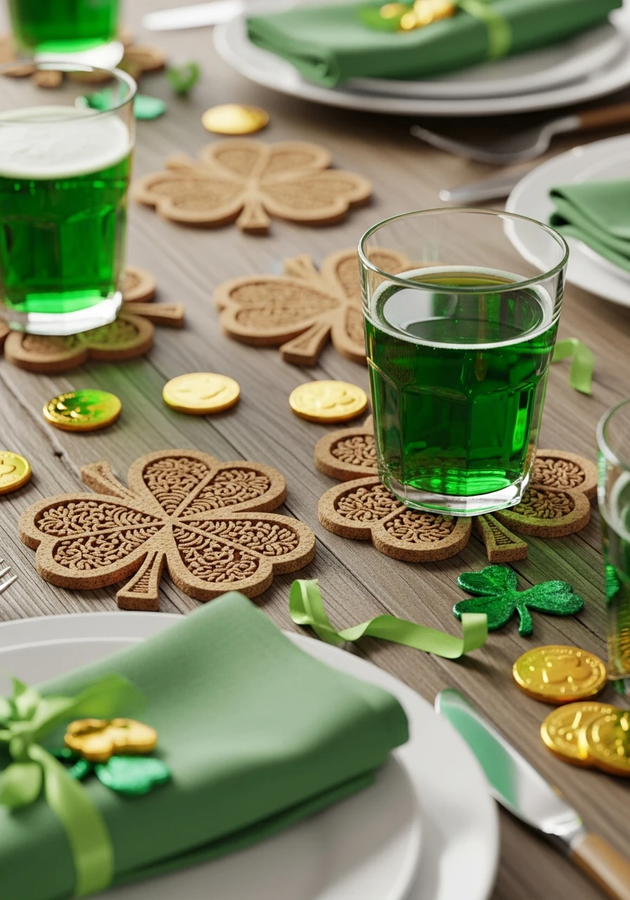 Clover Shaped Coasters - 50 St. Patrick’s Day Party Decor Ideas for the Best Bash