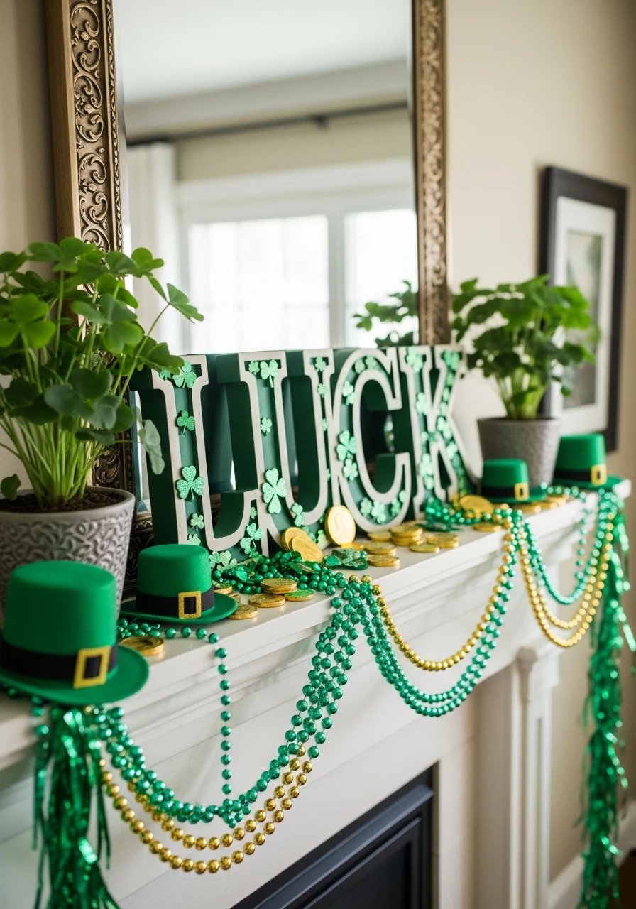 Word Art Mantel Display - 50 St. Patrick’s Day Party Decor Ideas for the Best Bash