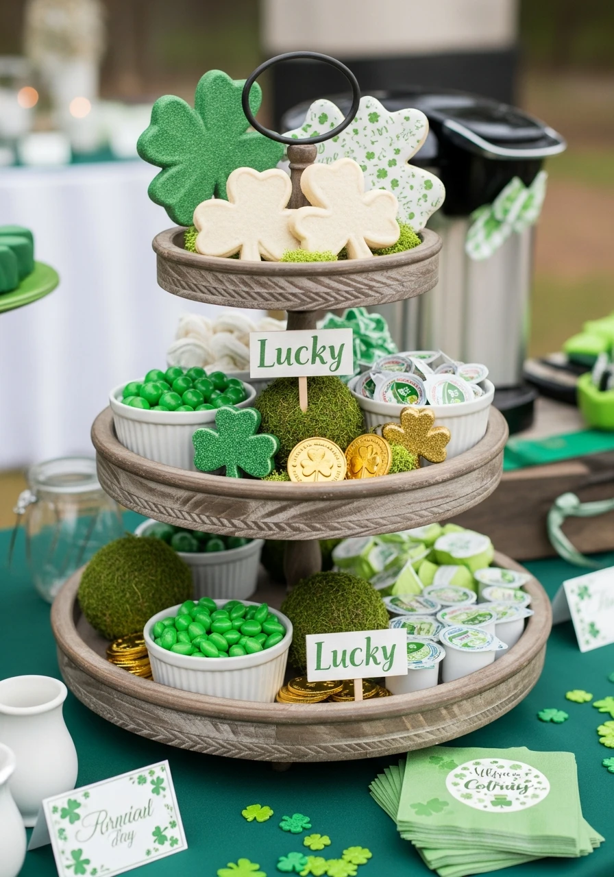 Tiered Tray Display - 50 St. Patrick’s Day Party Decor Ideas for the Best Bash