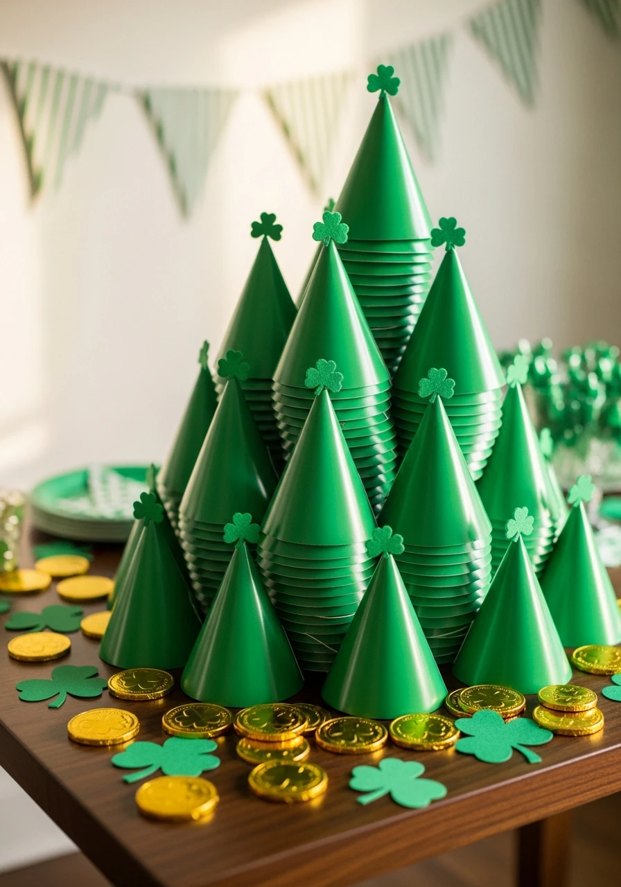 Stacked Green Party Hats - 50 St. Patrick’s Day Party Decor Ideas for the Best Bash