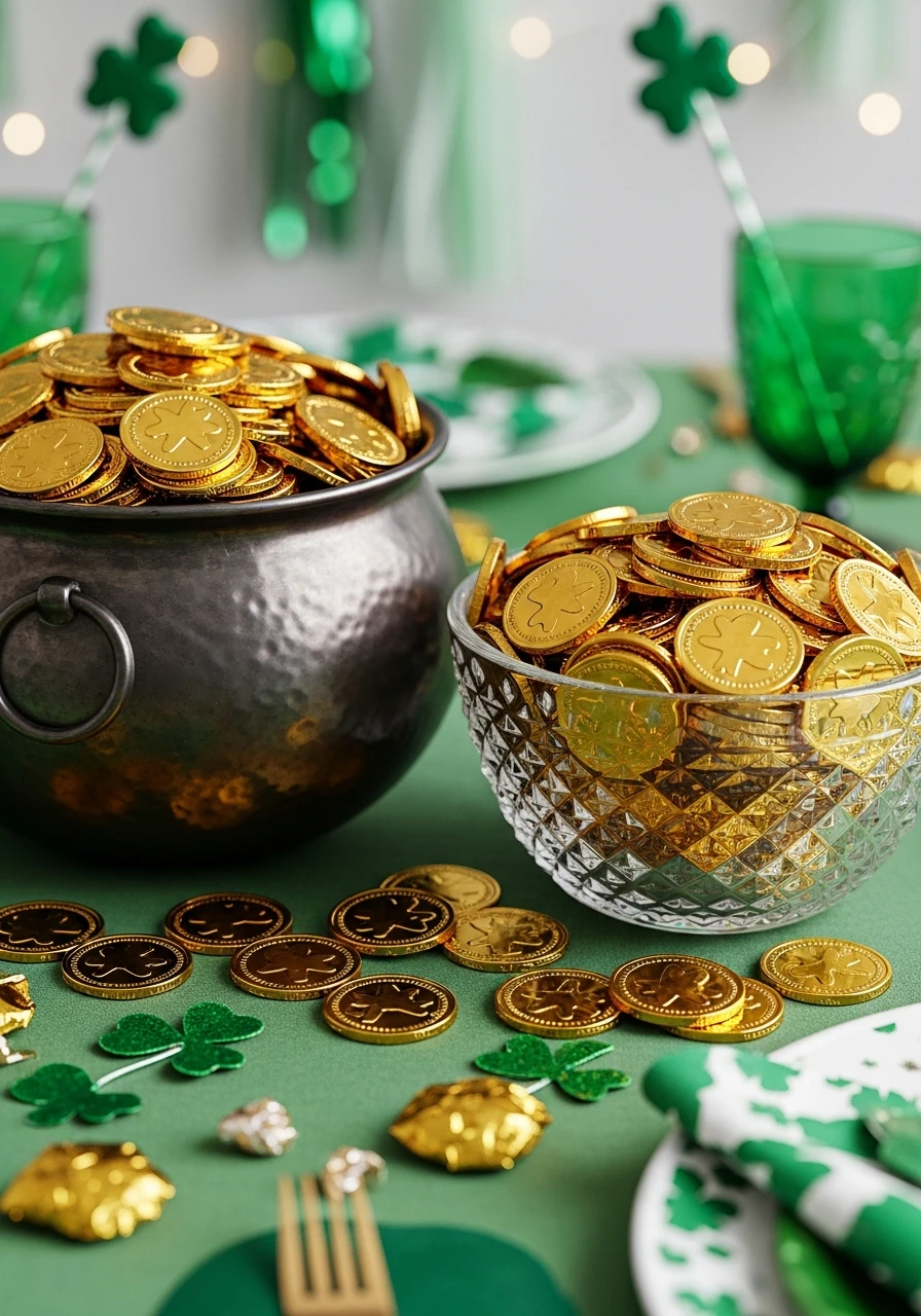Bowls of Gold Coins - 50 St. Patrick’s Day Party Decor Ideas for the Best Bash