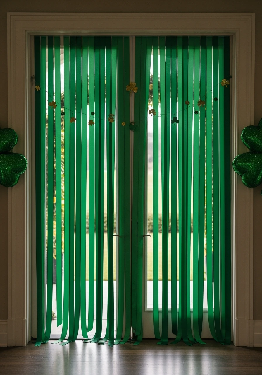 Flowing Green Door Ribbons - 50 St. Patrick’s Day Party Decor Ideas for the Best Bash