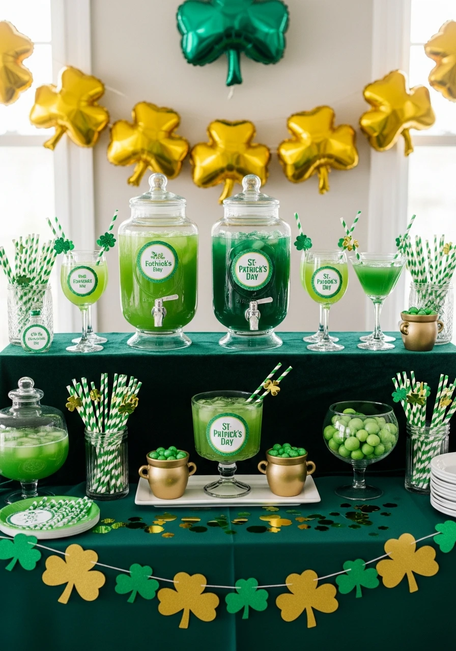 Styled Green Drink Bar - 50 St. Patrick’s Day Party Decor Ideas for the Best Bash