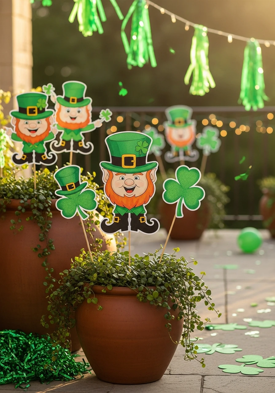 Playful Leprechaun Yard Stakes - 50 St. Patrick’s Day Party Decor Ideas for the Best Bash