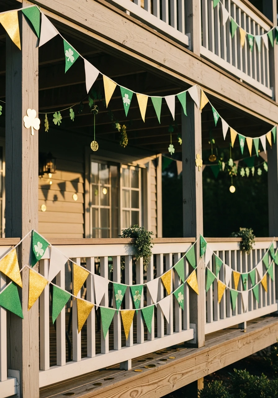 Outdoor Tricolor Bunting - 50 St. Patrick’s Day Party Decor Ideas for the Best Bash