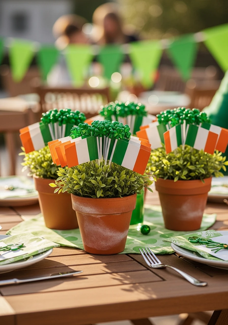 Mini Flag Planter Decor - 50 St. Patrick’s Day Party Decor Ideas for the Best Bash