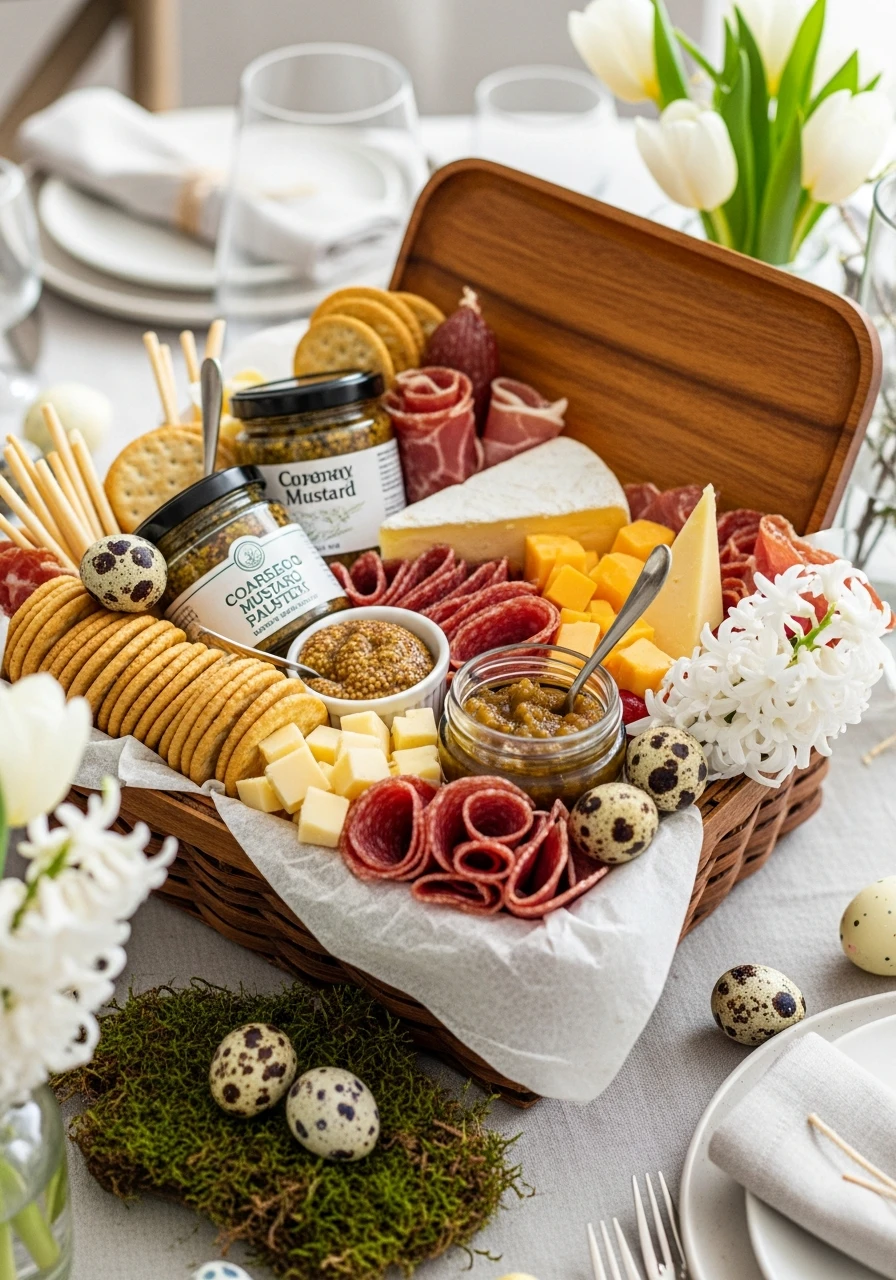 Savory Snack Board Fixings. - 35 Adult Easter Basket Ideas That Are Way Better Than Peeps