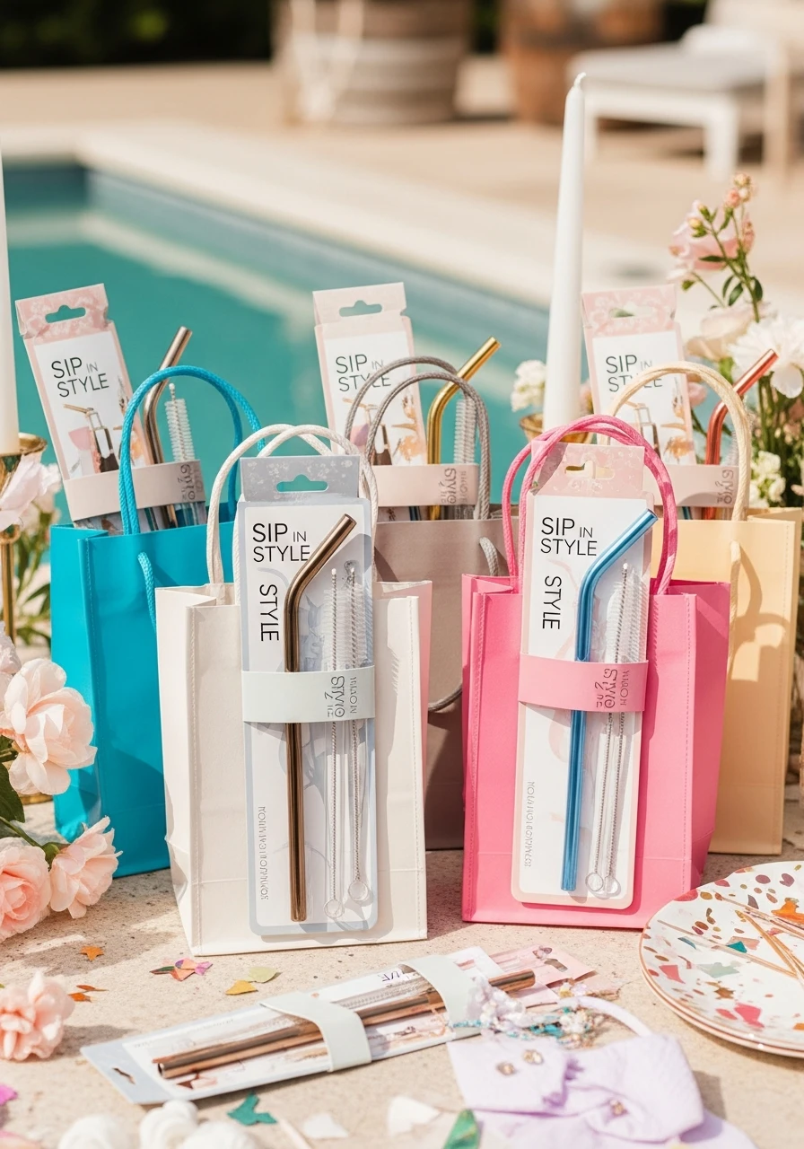Sip in Style: Reusable Straw Sets - 50 Bachelorette Goody Bag Ideas Your Crew Will Love!