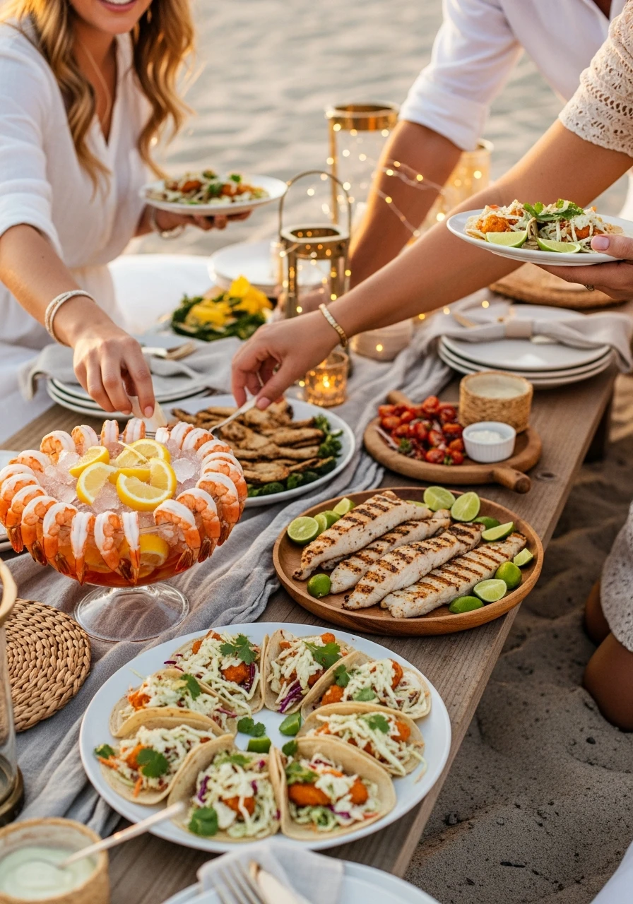 Light Seafood Feast - 50 Best Beach Party Ideas for an Epic Celebration