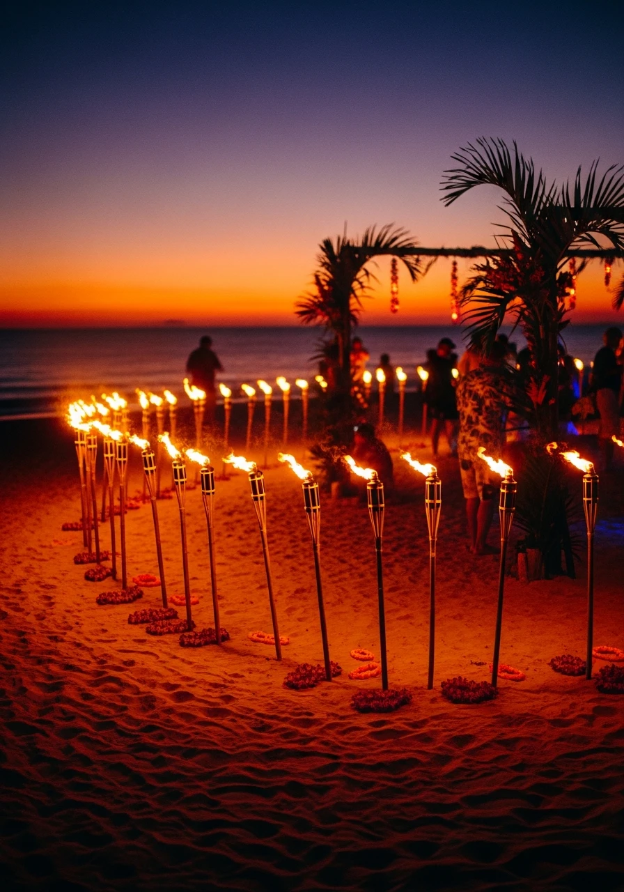 Warm Tiki Torch Lighting - 50 Best Beach Party Ideas for an Epic Celebration