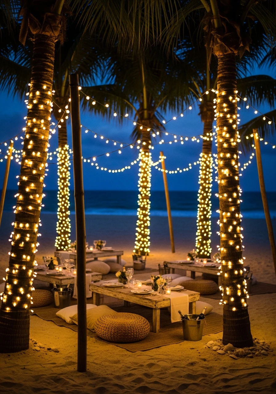 Cozy String Light Ambiance - 50 Best Beach Party Ideas for an Epic Celebration