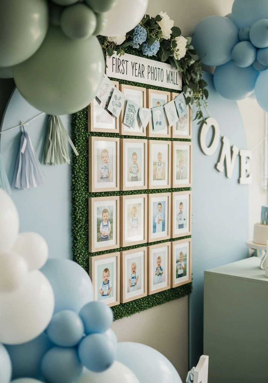 First Birthday Photo Wall - 50 Best Boy First Birthday Party Ideas