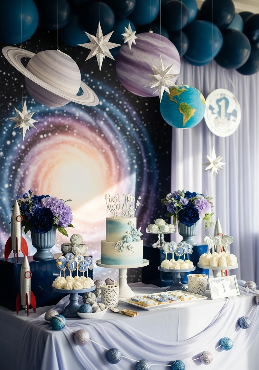 Space First Trip Around The Sun - 50 Best Boy First Birthday Party Ideas