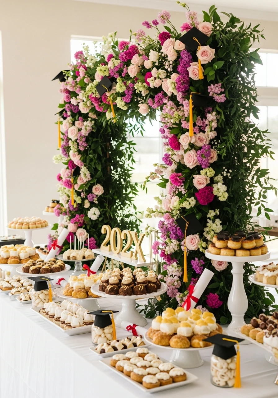 Dessert Table Blooms - Floral Graduation Party Ideas: Celebrate with Blooms!