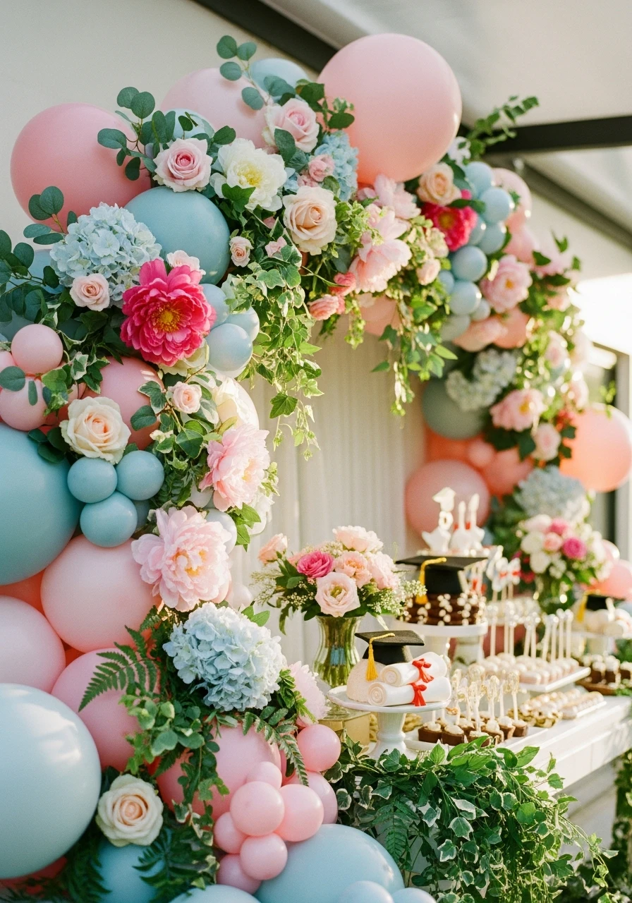 Floral Balloon Garland Pop - Floral Graduation Party Ideas: Celebrate with Blooms!
