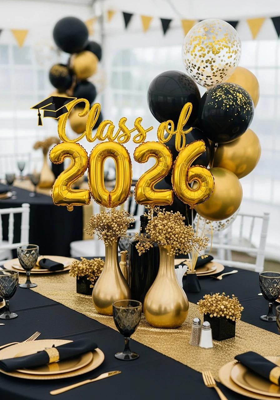 Classic Black & Gold Theme - Amazing Graduation Centerpiece Ideas