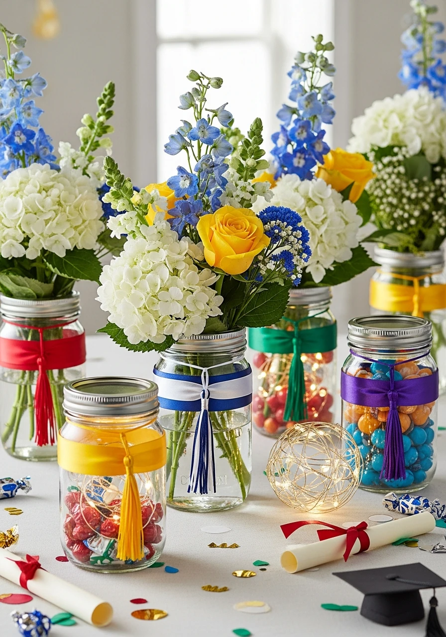 Charming Mason Jar Decor - Amazing Graduation Centerpiece Ideas