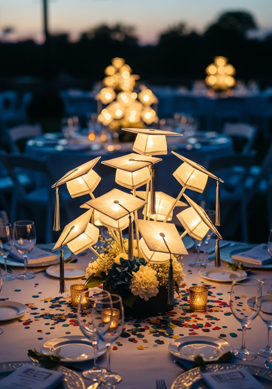 Light-Up Grad Hats - Amazing Graduation Centerpiece Ideas