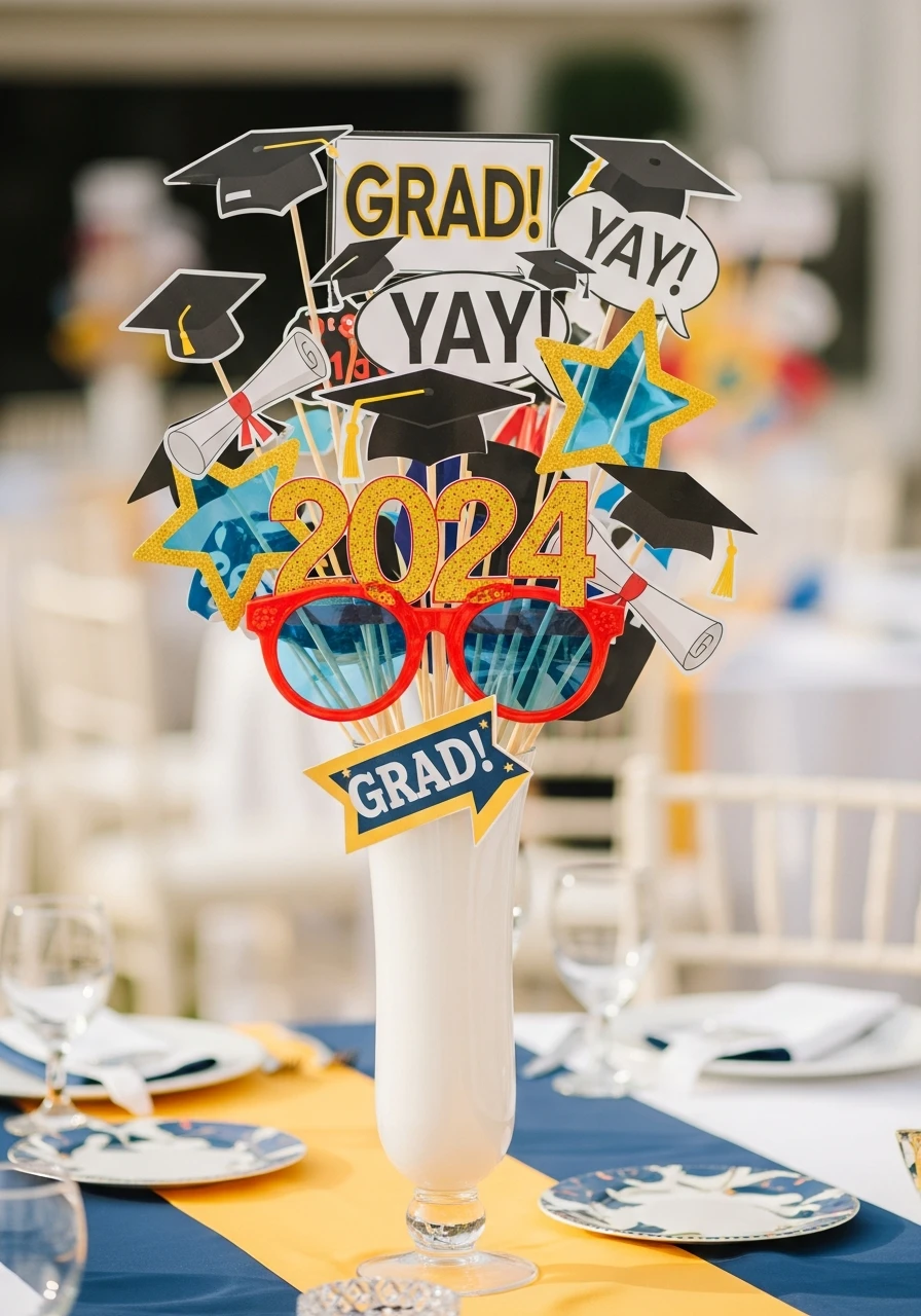 Props & Fun Display - Amazing Graduation Centerpiece Ideas